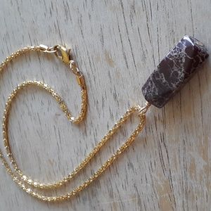 Beautiful Jasper Gemstone Pendant Gold Chain Necklace JJ129